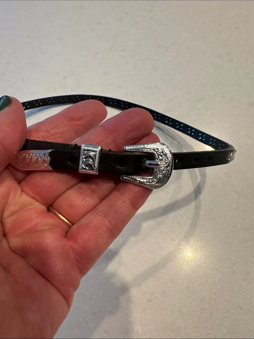 Black Western-Style Leather Hatband with Silver Buckle